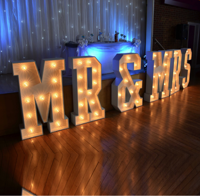 Yorkshire area Mr And Mrs Giant 4ft Light Up Letters  Wedding Hire Hull 