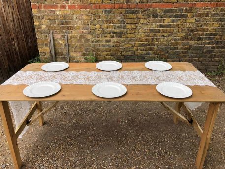 Vintage Lace Table Runner Rustic Trestle Table Hire Hertfordshire